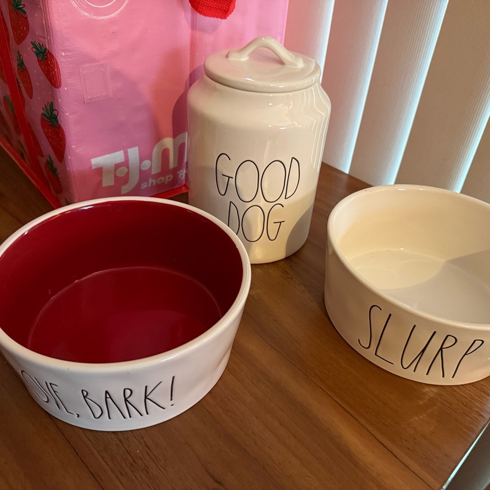 Rae Dunn White Ceramic Pet Bowl with Black Logo